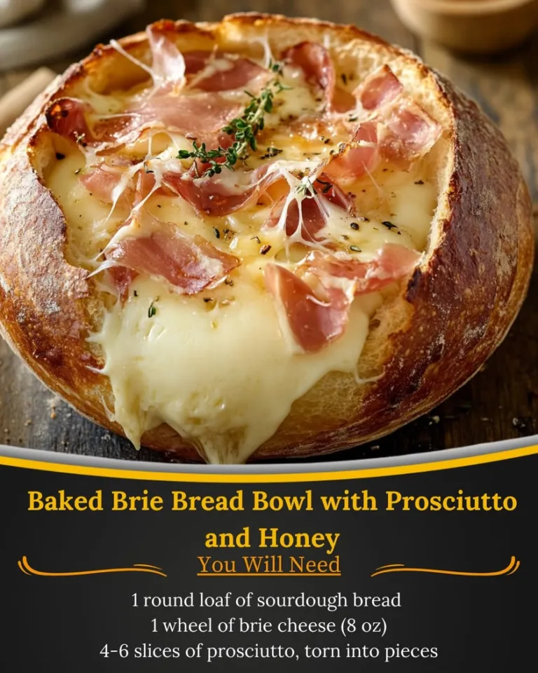 Indulge in Baked Brie Bread Bowl with Prosciutto and Honey