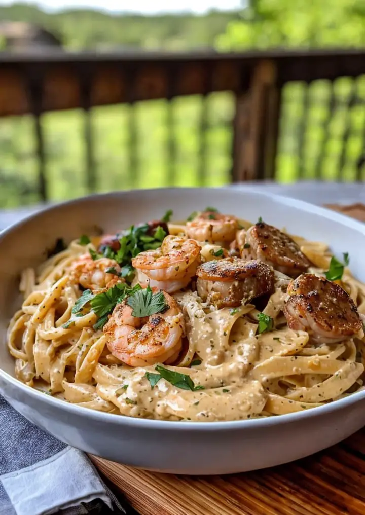 Indulge in Creamy Cajun Shrimp and Sausage Alfredo Pasta