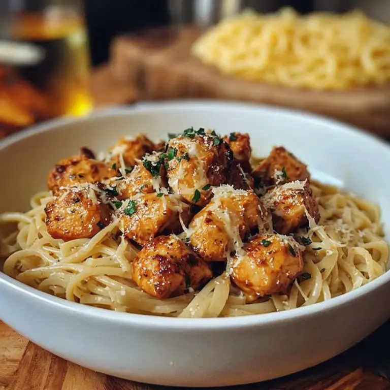 Delicious Garlic-Butter Chicken Bites with Creamy Parmesan Pasta