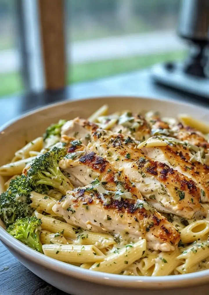 Delicious Garlic Herb Chicken with Creamy Broccoli Penne Recipe