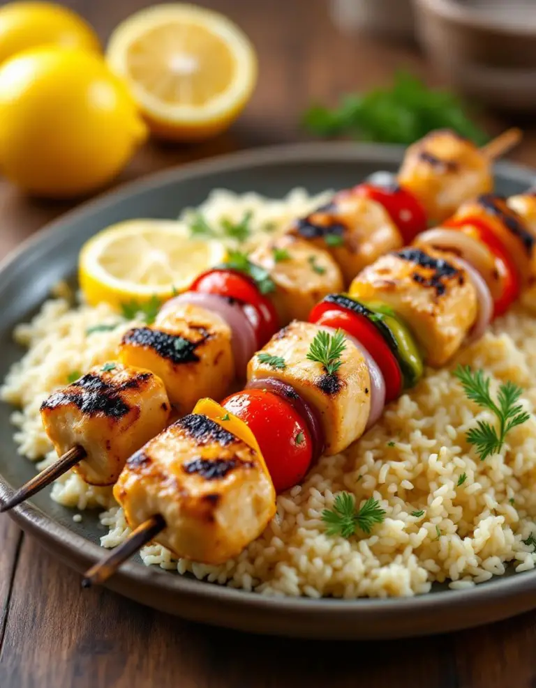 Easy Greek Chicken Skewers with Lemon Rice – Ready in 30 Minutes