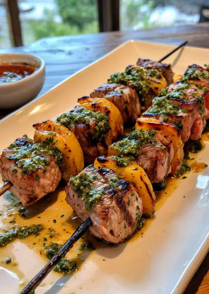 Delicious Grilled Surf and Turf Skewers with Chimichurri Recipe