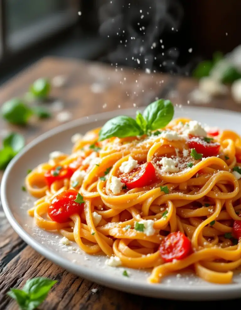 Easy Linguine à la Crème de Poivrons & Chèvre (Ready in 30 Min)