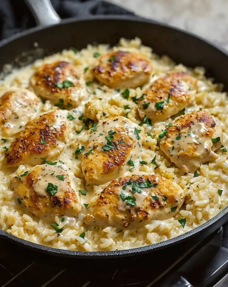 Delicious One-Pan Creamy Parmesan Chicken and Rice Recipe