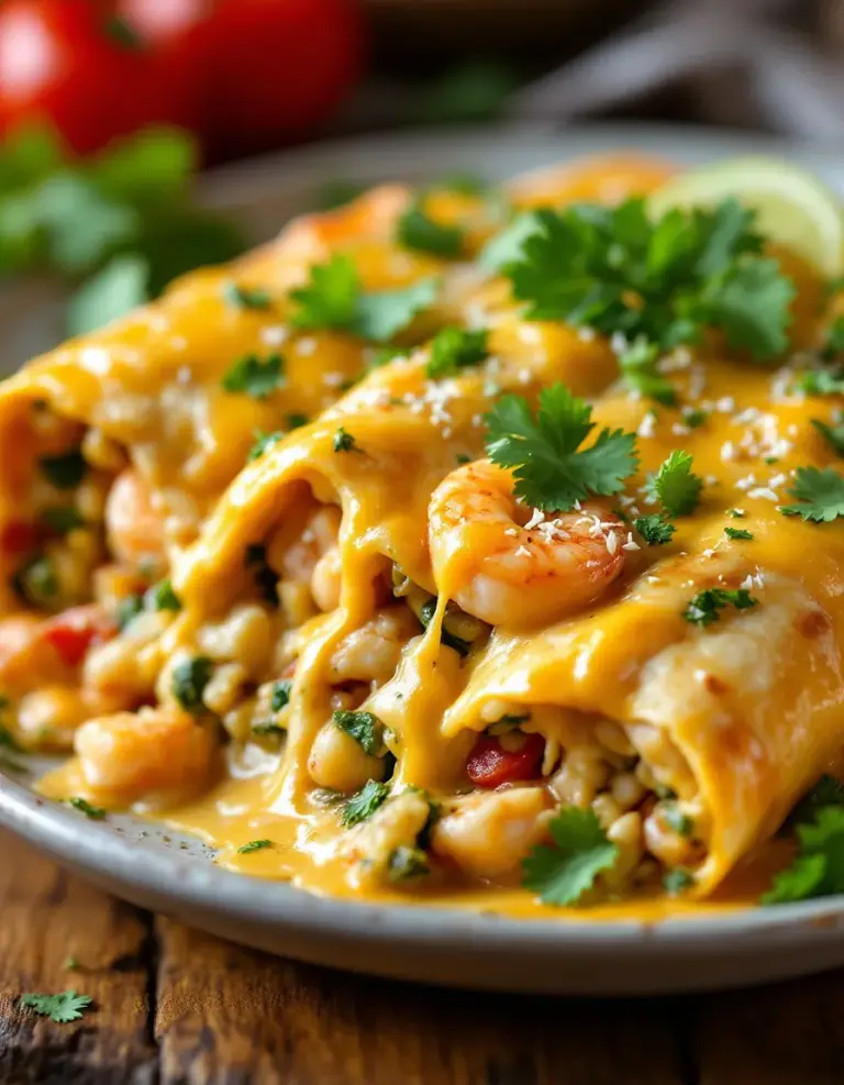 Easy Creamy Shrimp Enchiladas with Cheesy Sauce