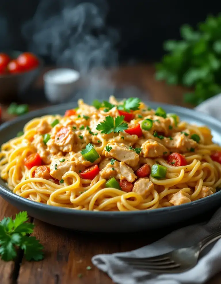 Easy CrockPot Chicken Spaghetti Recipe with Creamy Sauce