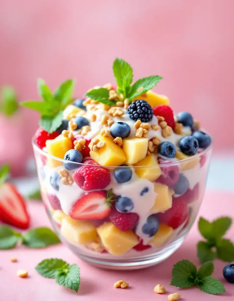 Easy Frozen Fruit Salad with Creamy Dressing