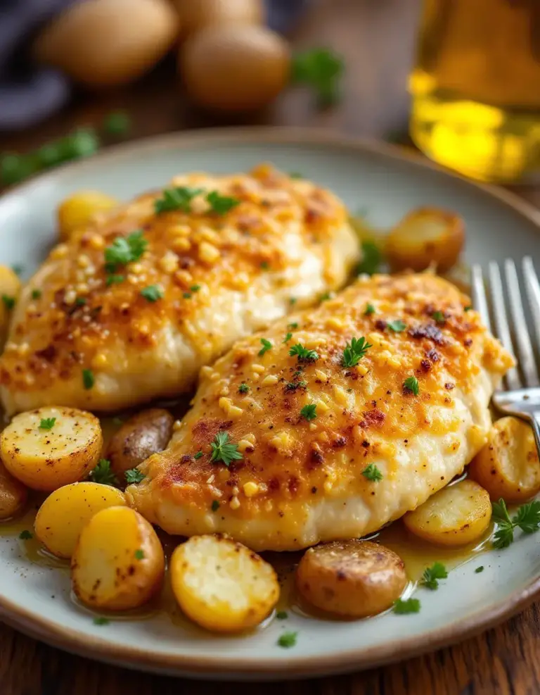 Easy Garlic Parmesan Chicken and Potatoes (One-Pan Recipe)