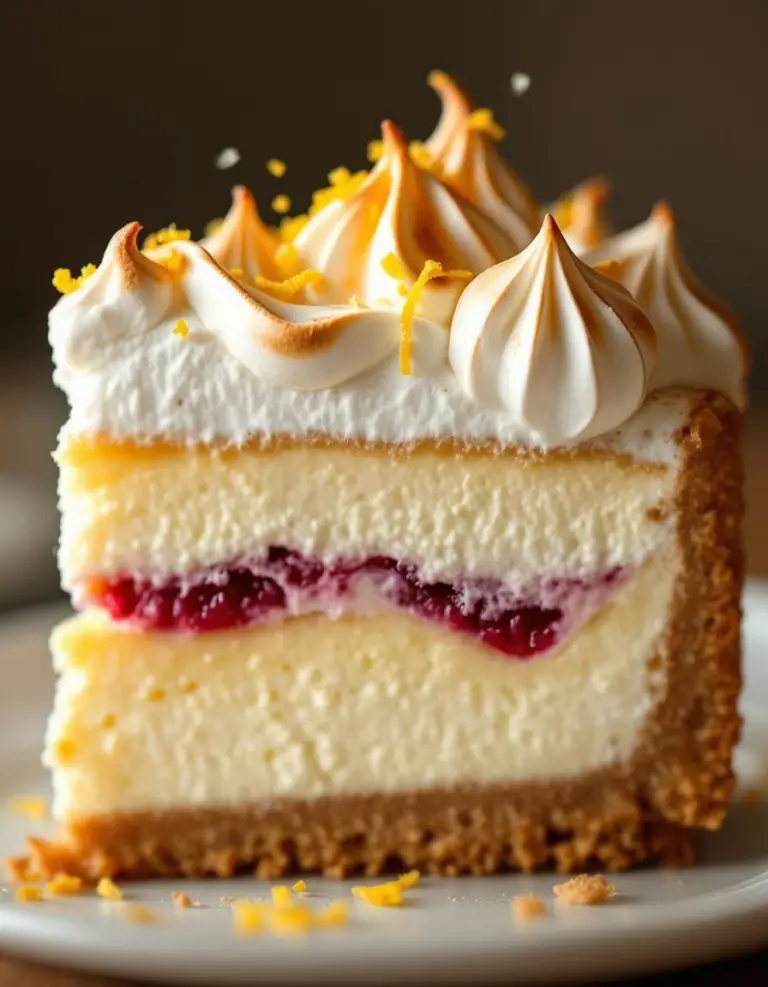 Best Lemon Raspberry Meringue Cheesecake – No-Bake Perfection