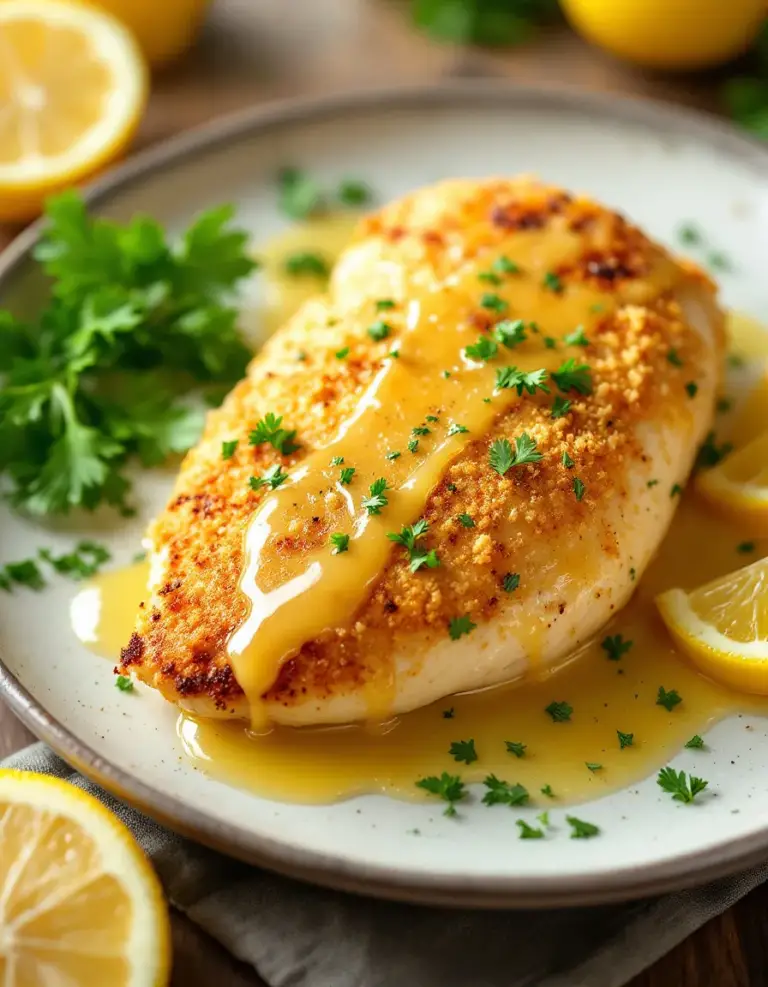 Easy Parmesan Crusted Chicken with Lemon Butter Sauce