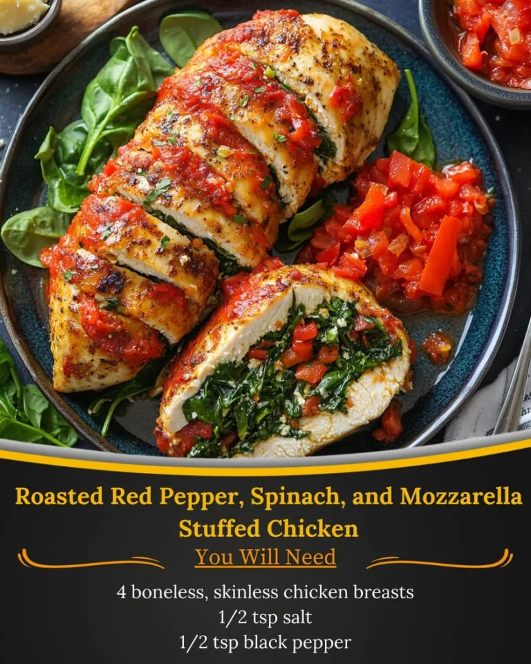 Delicious Roasted Red Pepper, Spinach, and Mozzarella Stuffed Chicken Recipe