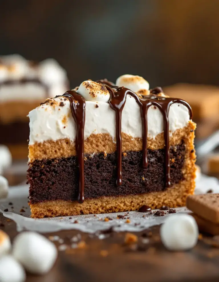 Ultimate S’mores Cake with Gooey Chocolate and Marshmallow