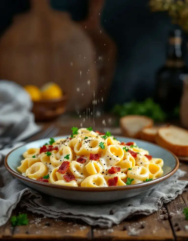 Easy Tortellini Carbonara with Crispy Bacon