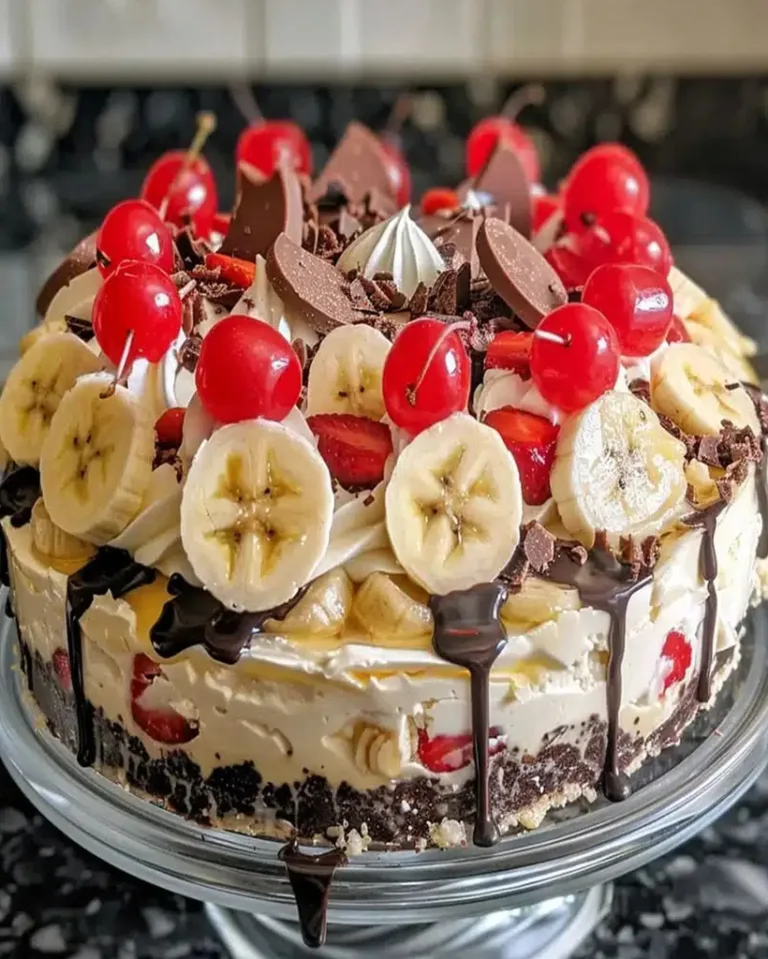 no-bake-banana-split-cheesecake