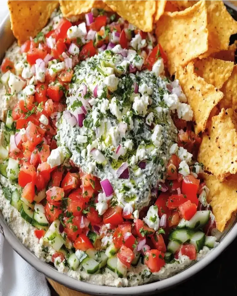 Mediterranean Layered Dip with Pita Chips