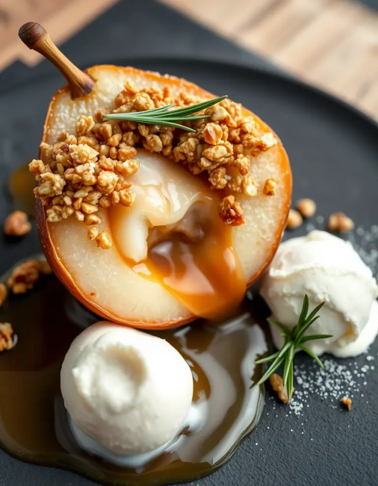 Baked Pears with Walnut Oatmeal Crumble Topping