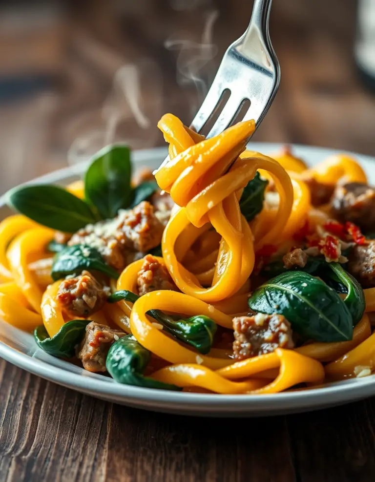 Creamy Butternut Squash Pasta with Sausage and Spinach