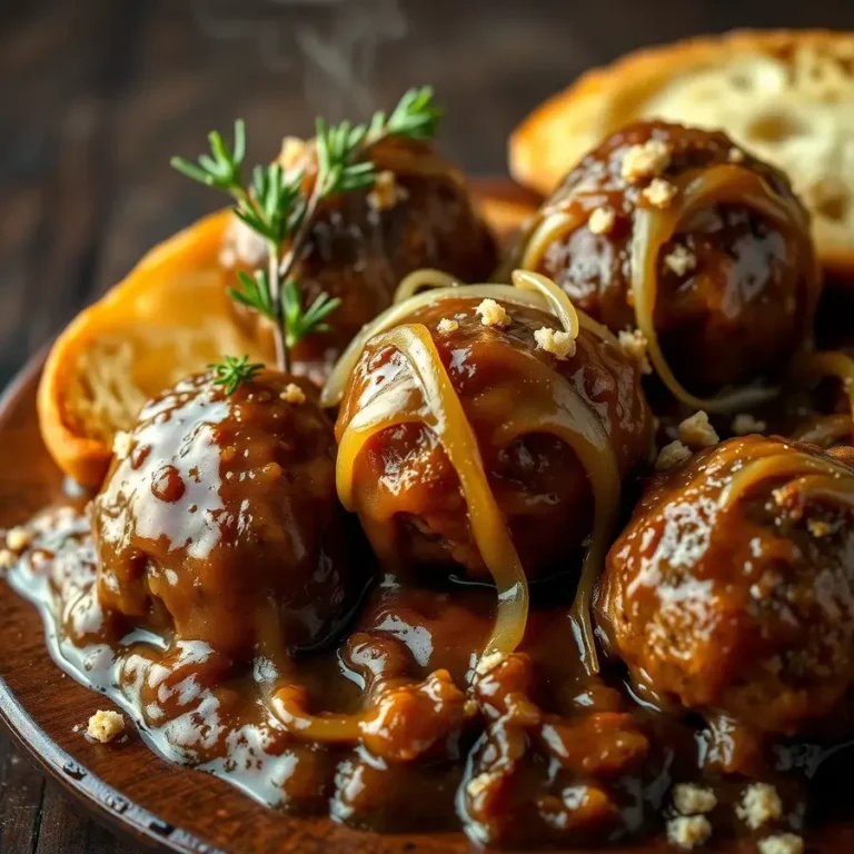 French Onion Meatballs with Gruyère Cheese