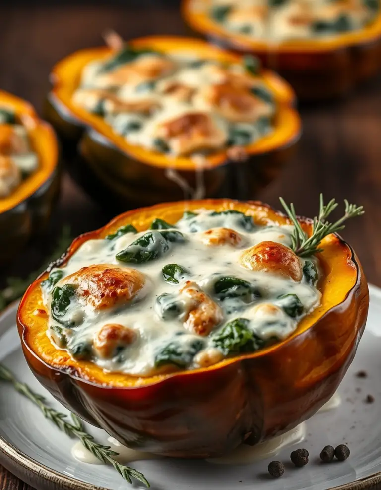 Stuffed Acorn Squash with Creamed Spinach