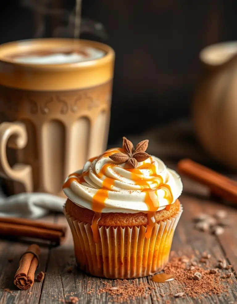 Vanilla Chai Pumpkin Latte Cupcakes with Cinnamon