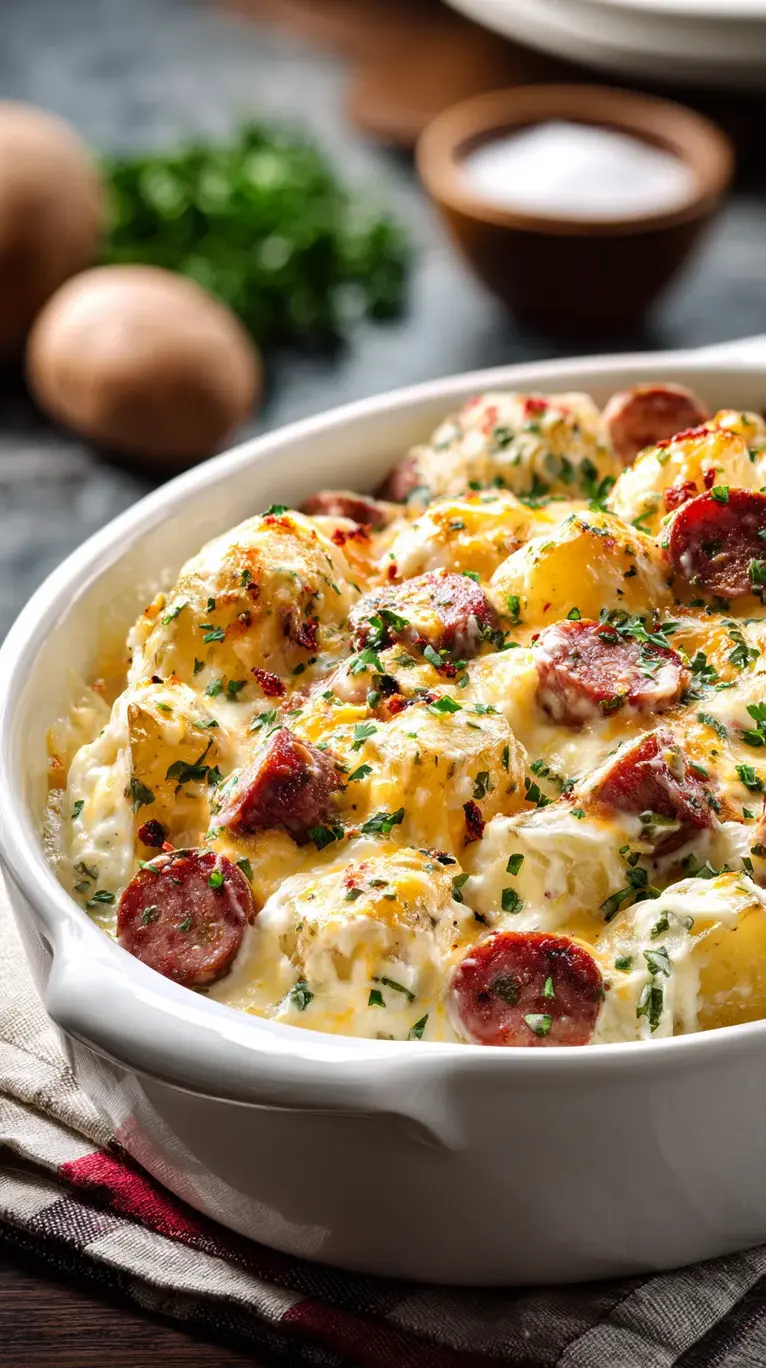 Decadent Creamy Cheesy Ranch Potatoes & Smoked Sausage
