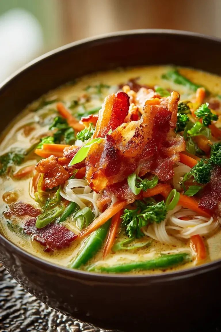 Creamy Thai Coconut Bacon Noodle Soup Delight