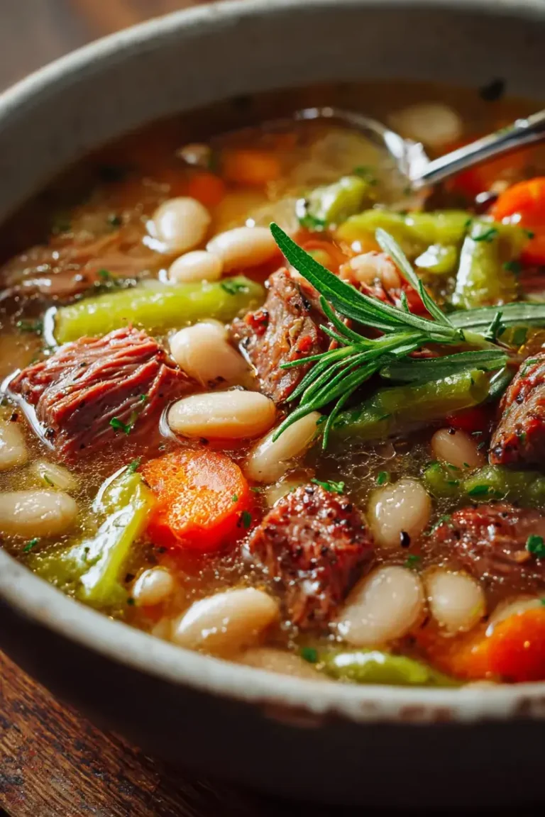 Simple, Hearty Rustic White Bean Smoked Beef Soup