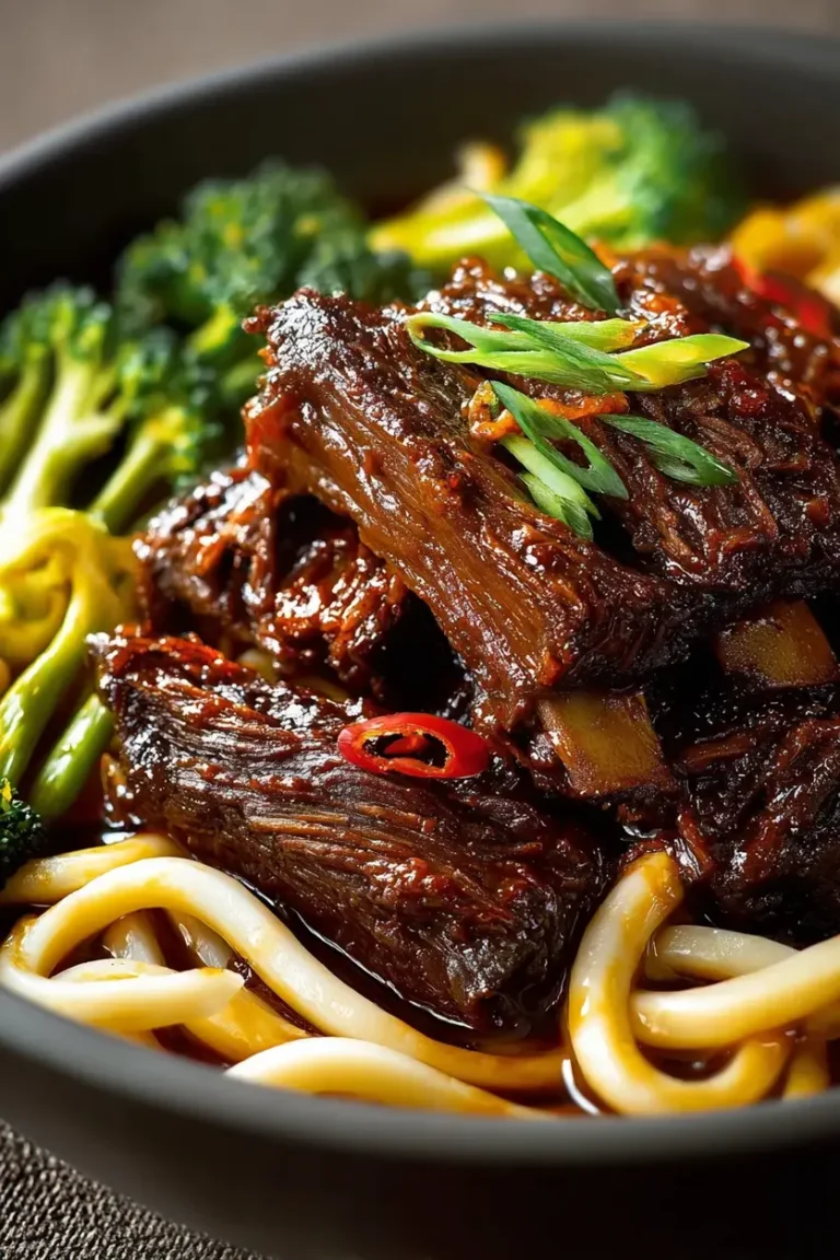 Simple Slow Cooker Asian BBQ Beef Ribs & Udon Noodles