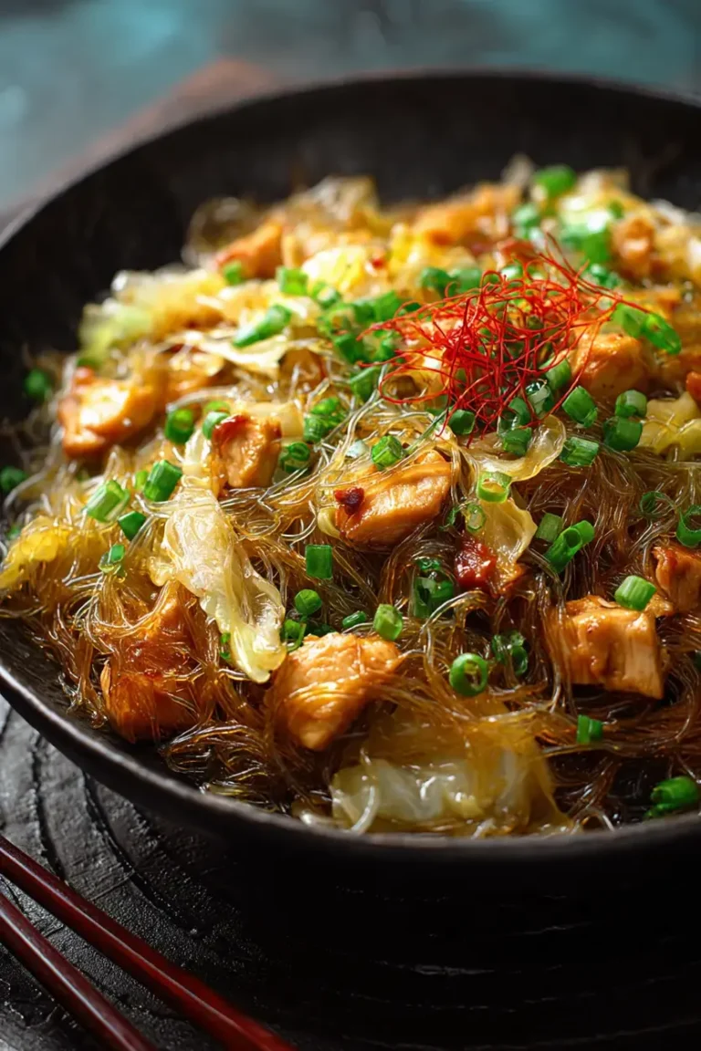 Simple Stir Fried Chicken with Napa Cabbage Glass Noodles