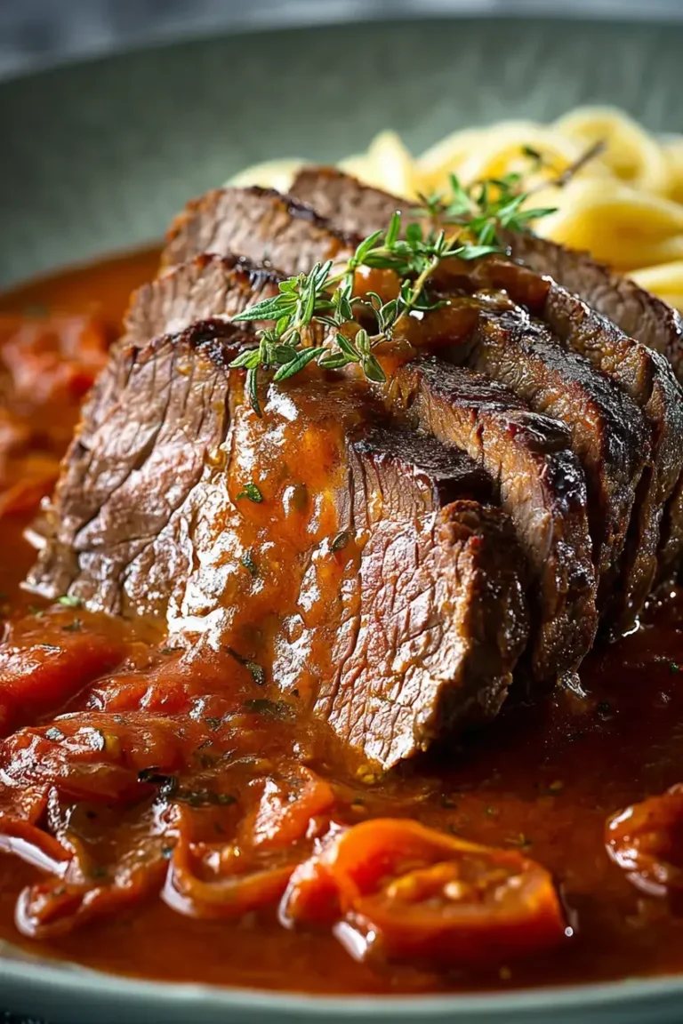 Simple Tender Braised Beef Roast with Tomato Herb Gravy