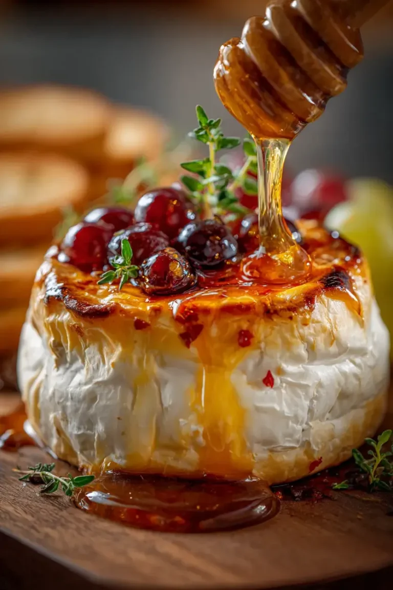 Decadent Creamy Baked Brie Bomb with Spicy Hot Honey