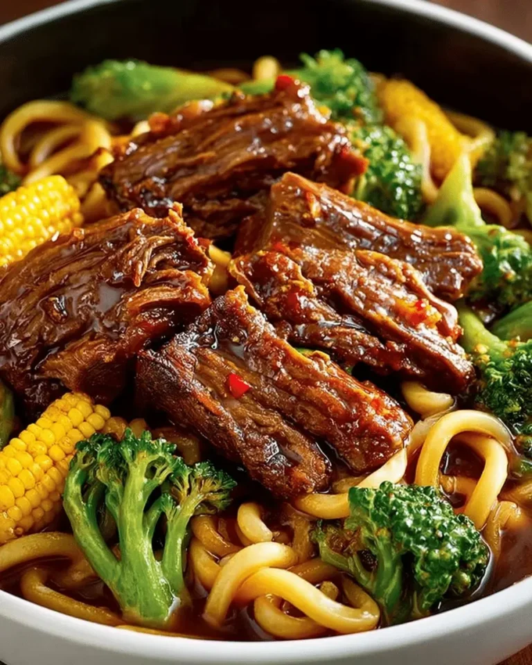 🥢 Slow Cooker Asian BBQ Beef Ribs with Udon Noodles