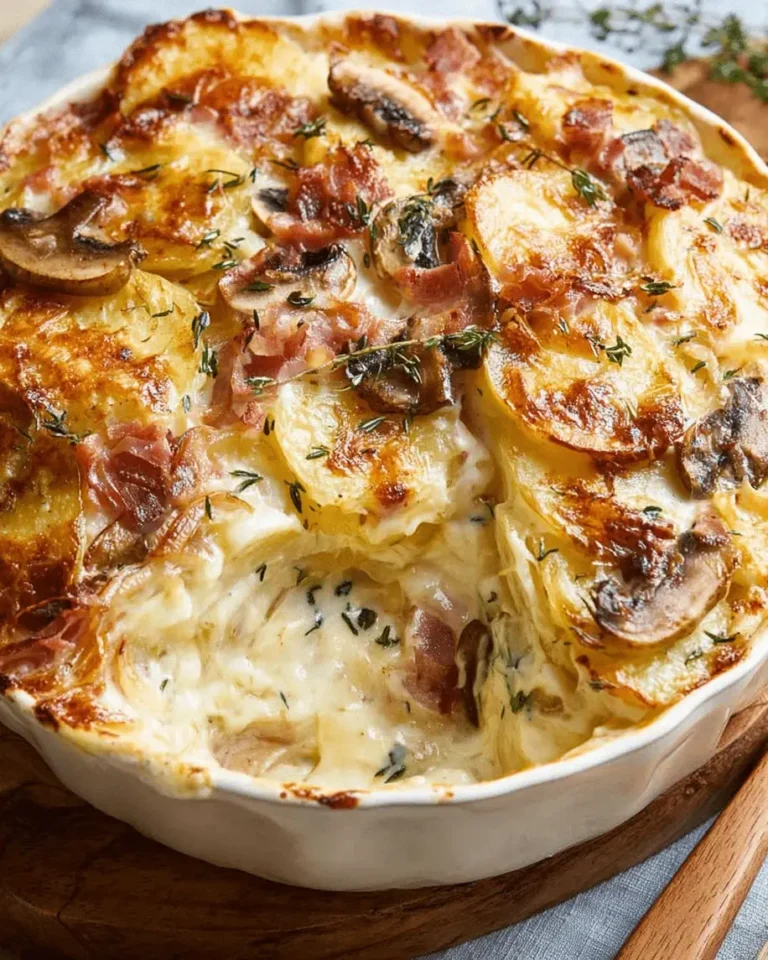 Creamy Potato, Mushroom, and Brie Bake with Caramelized Onions