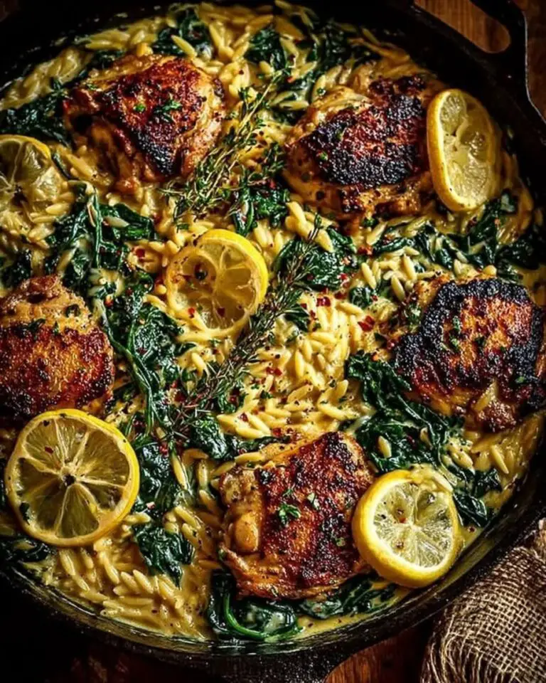 Simple Creamy Lemon Chicken Orzo Skillet