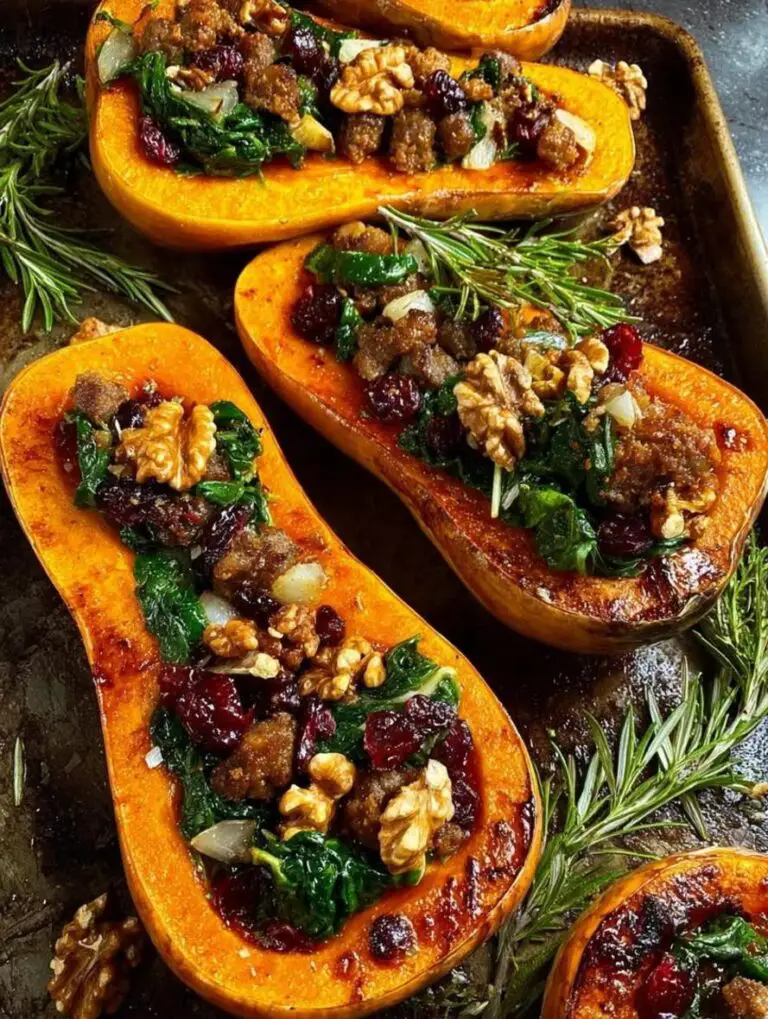 Hearty Butternut Squash Boats with Sausage