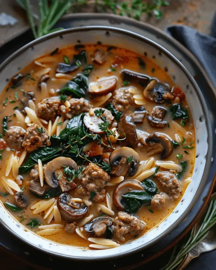 Hearty Sausage Mushroom and Spinach Orzo Soup A Comforting One Pot Meal