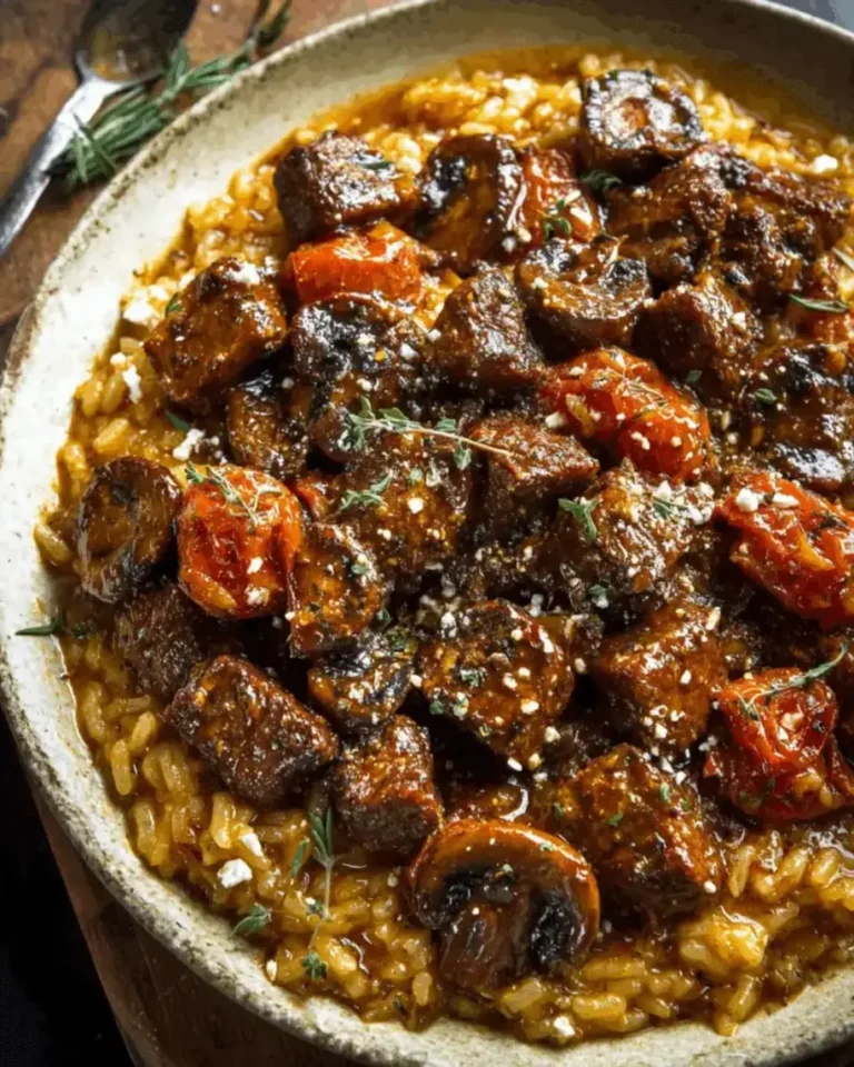 Creamy Lemon Tomato Risotto with Mushrooms and Feta
