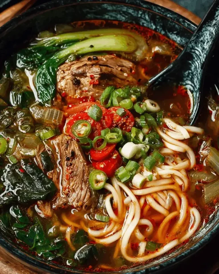 Spiced Steak Noodle Soup with Pickled Greens: A Comfort Bowl Full of Flavor