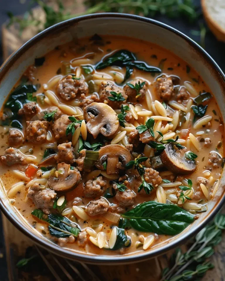 Hearty Sausage Mushroom and Spinach Orzo Soup A Comforting One Pot Meal