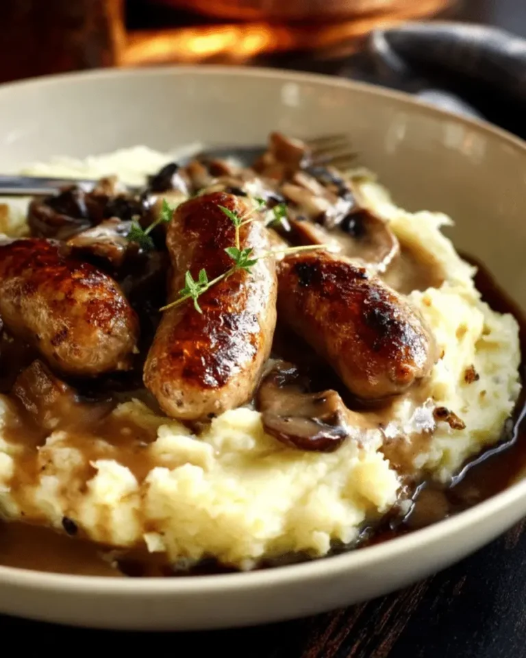 Sausages with Mushroom Gravy and Creamy Cabbage Mashed Potatoes – A Comfort Food You’ll Crave Again and Again