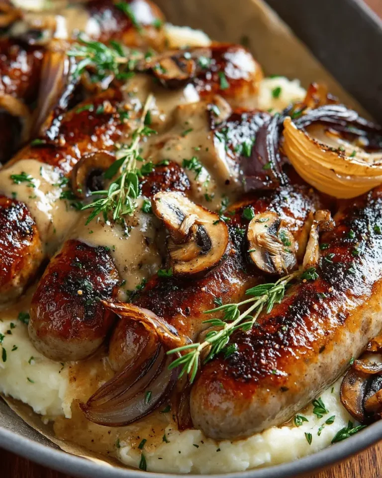 Turkey Sausage with Caramelized Onions and Creamy Mushroom Gravy: A Comfort Food Masterpiece