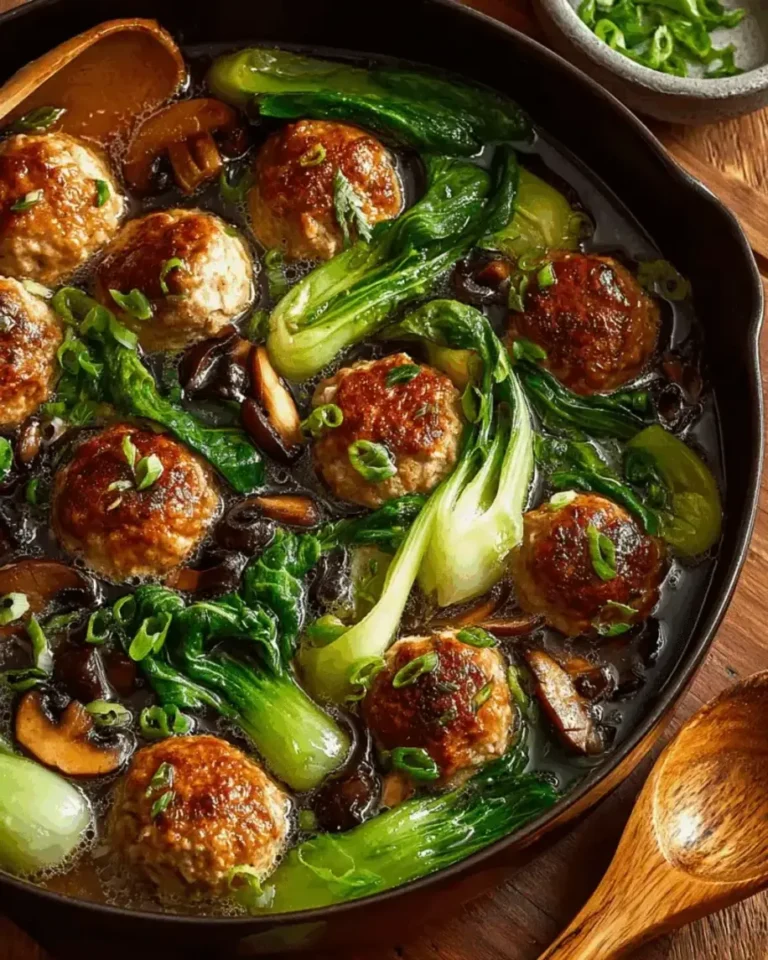 Steamed Chicken Meatballs with Bok Choy and Shiitake Mushrooms – A Healthy and Flavorful Comfort Dish