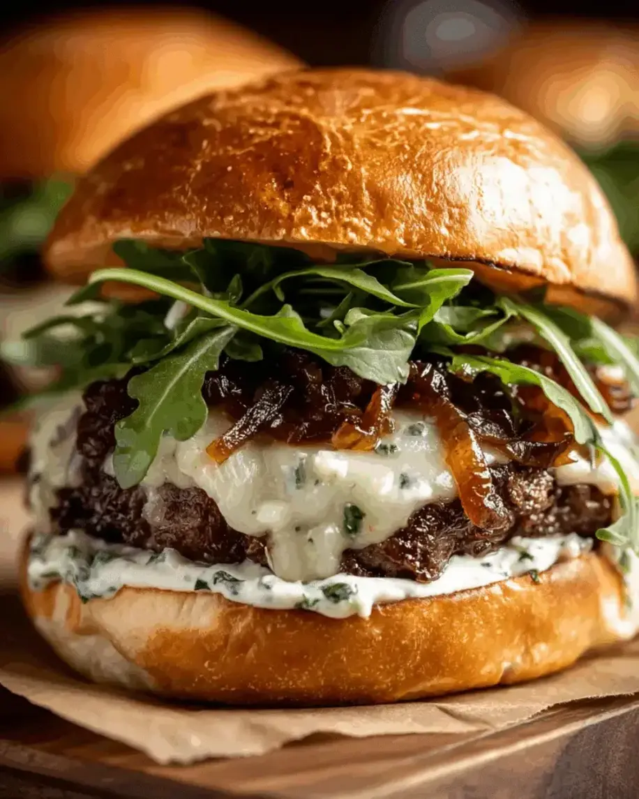 Caramelized Onion and Garlic Burger with Creamy Herb Sauce