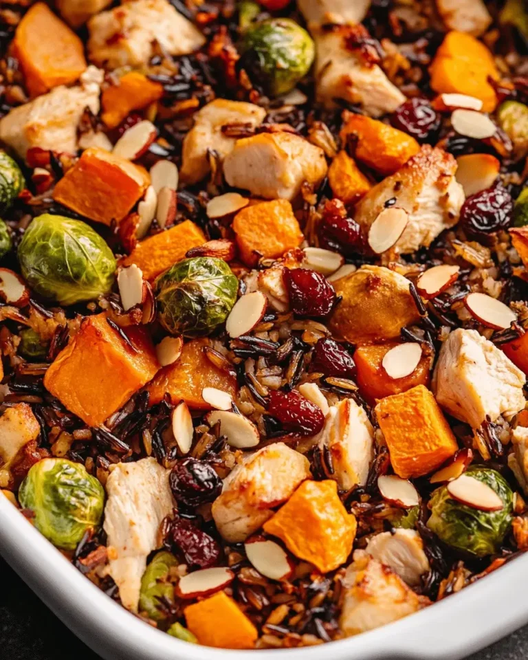 Chicken Sweet Potato and Brussels Sprouts Wild Rice Bake A Wholesome One Pan Meal Youll Love