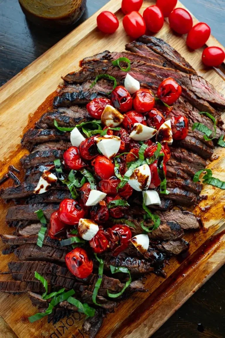 Savory Balsamic Grilled Flank Steak Caprese
