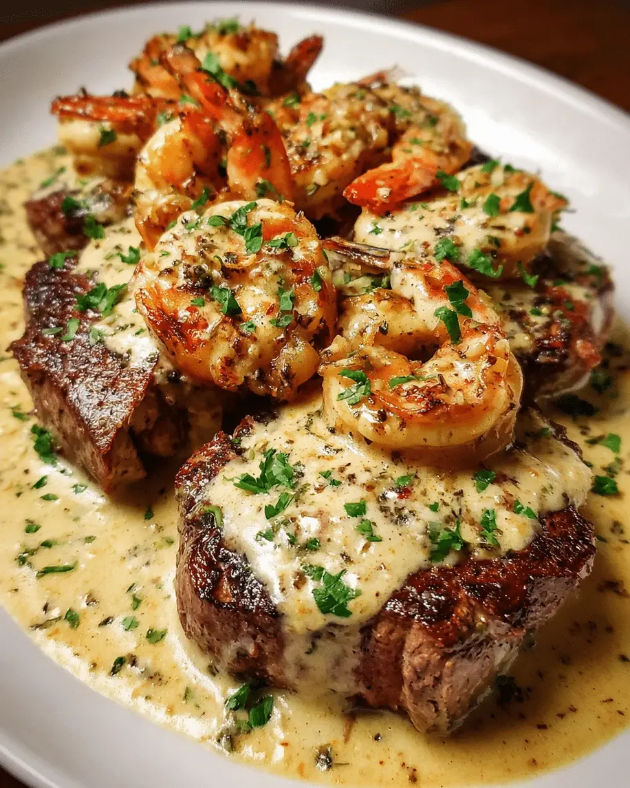 Steak With Creamy Garlic Shrimp A Decadent Surf Turf Delight