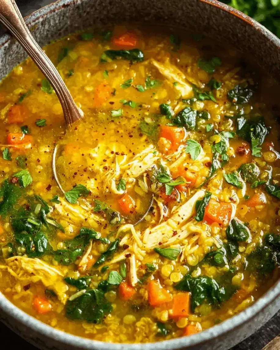 Curried Chicken Lentil and Rice Soup with Spinach A Comforting Bowl of Warmth