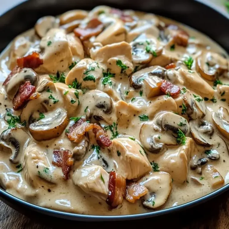 Decadent Creamy Chicken Bacon Mushroom Stroganoff