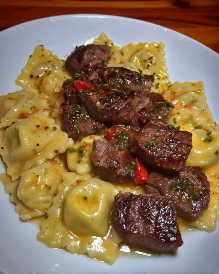 Steak Cuts Cheese Ravioli in Garlic Butter