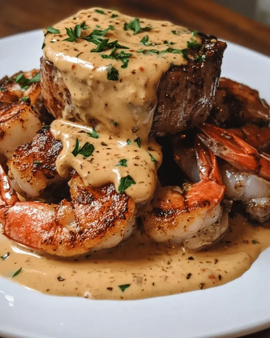 Surf and Turf with Creamy Garlic Sauce A Culinary Delight